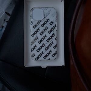 DKNY Transparent iPhone Case 13/14/15 with Black Logo Pattern